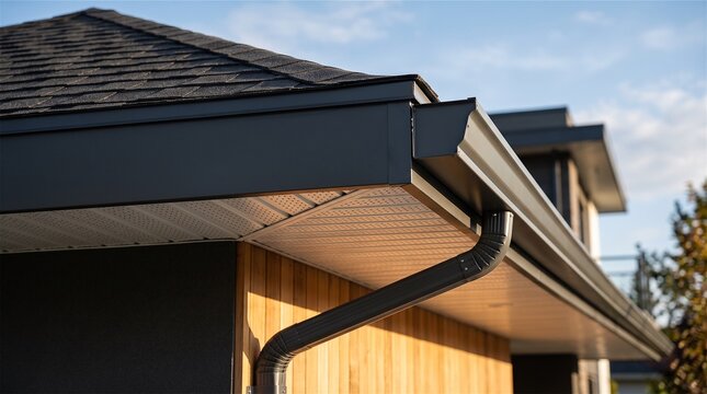 Modern House Eave with Dark Gutter and Soffit Detail