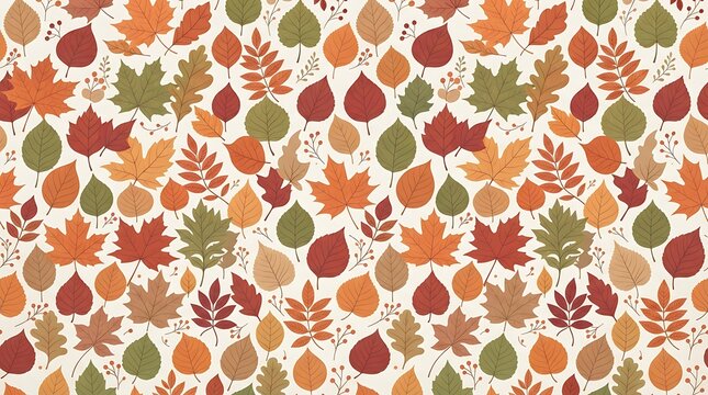 Seamless pattern of colorful autumn leaves in shades of red orange and yellow
