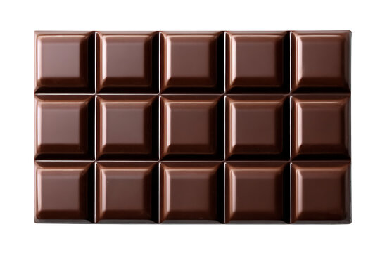 Premium dark chocolate bar with 15 squares, isolated cocoa confectionery block, rich brown chocolate texture for food design and advertising