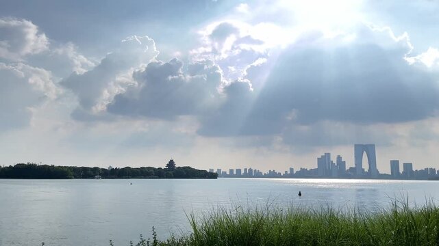 4K Suzhou Jinji Lake Modern Landmark Skyline