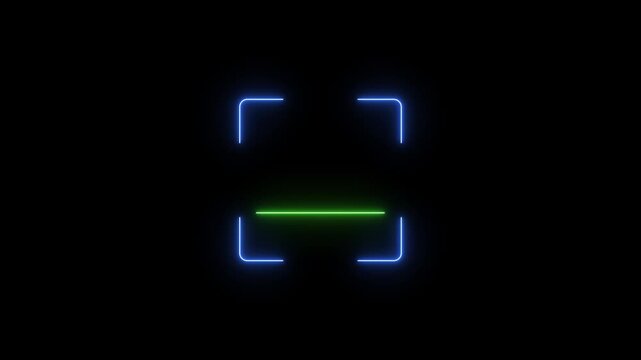 Three digital biometric face scanner interfaces with glowing neon blue frames and green scanning lines