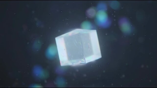 Holographic Square Prism Descending in Dark Slate Void for Abstract Data Concepts