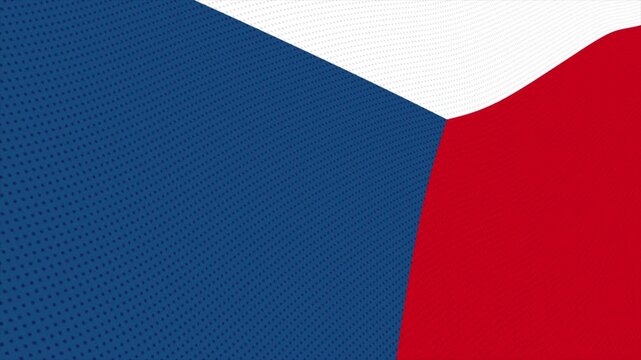 Flag of Czechia waving slowly in the foreground and moving upwards.