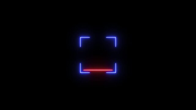 Digital laser scanner interface with glowing blue frames and red scanning beams on black background