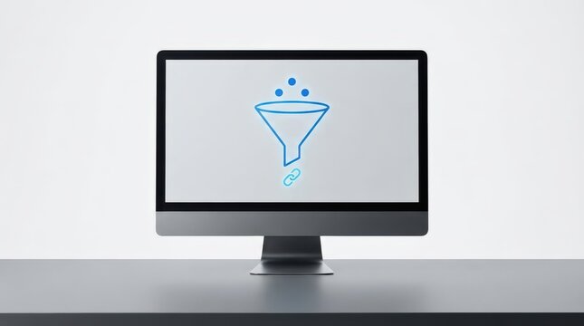 Desktop monitor displaying funnel and chain link