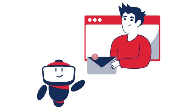 intelligent virtual assistant animation, smart ai messaging animated video, automated message delivery clip, artificial intelligence customer support motion graphics