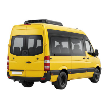Yellow mini city bus passenger shuttle van vehicle isolated on transparent background