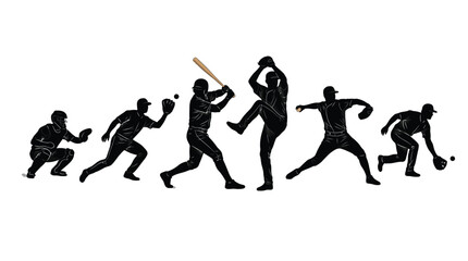 Obraz premium Baseball players in dynamic action poses depicting various professional athletic movements isolated on white studio background