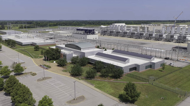 View of a data center facility with rooftop solar panels in Gallatin, Tennessee, United States.