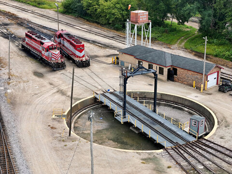 Janesville, Wisconsin September 11, 2026 Functioning Railroad Turntable with Diesel Locomotives in Industrial Yard