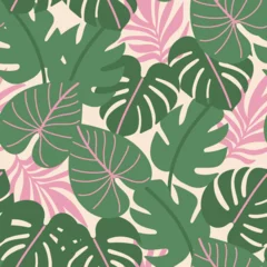 Seamless pattern with tropical leaves. Green leaf plants. Jungle nature background, endless design. Abstract botanical fabric, wallpaper, textile, wrapping. Flat vector illustration. © EltaMax99