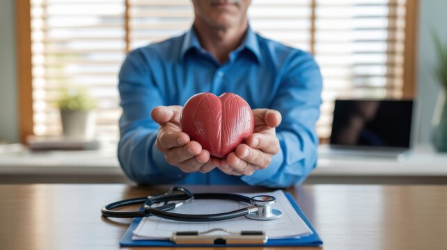 A Professional Doctor Holding A Stylized Red Heart Model In His Hands