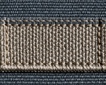 Woven technical webbing with a reflective strip, featuring a tactile slubbed texture and industrial stitching for design backgrounds