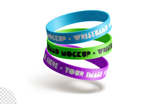 Silicone Rubber Wristband Bracelet Set Mockup Isolated