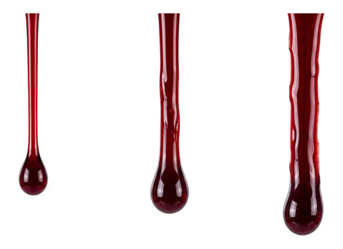 thick red blood dripping down in streams on a transparent background