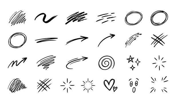 Hand drawn pencil brush and chalk stroke vector collection with sketch lines and creative motion effects