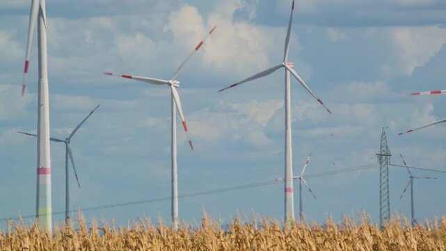 wind turbines against the sky 4K