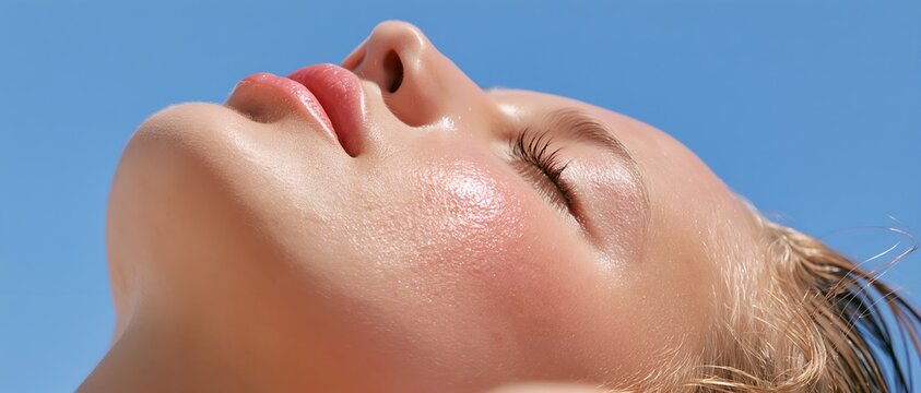 Young woman enjoying warm sunlight with eyes closed and head tilted back