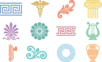 Naklejka premium Ancient greek decorative elements collection featuring classic meander patterns and motifs.