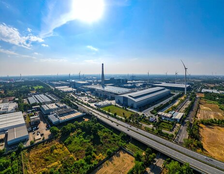 Large Indian semiconductor manufacturing and logistics campus connecting fabrication plants warehouses research centers and transportation infrastructure.