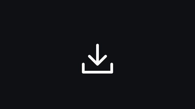 Professional 6-second seamless looping UI animation where only the download arrow moves downward, entering into the stationary bottom tray line with subtle impact and bounce.