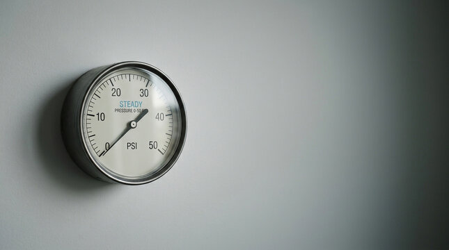 Analog Pressure Gauge Mounted on Clean White Wall for Industrial Monitoring