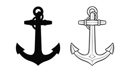 Two ship anchors one black silhouette and one line drawing © Safia512