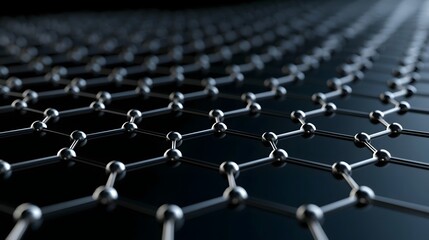 Naklejka premium A close up view of a hexagonal lattice structure with metallic nodes and rods set against a dark gradient background
