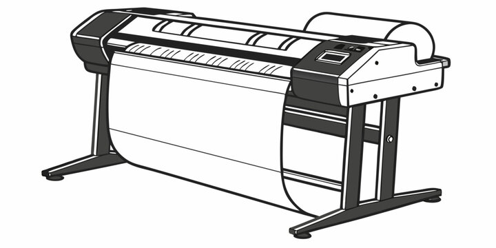 Large format plotter printer with paper roll holder, side view large format printer