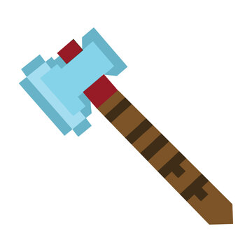 Minecraft ice pickaxe with brown handle and red accents in pixel art style