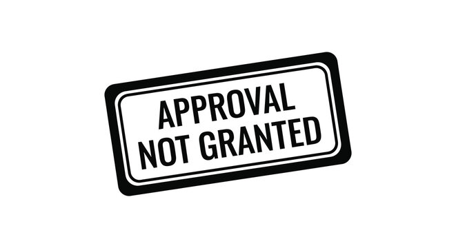 Rectangular stamp displaying denial text a black silhouette rejection refusal seal sign