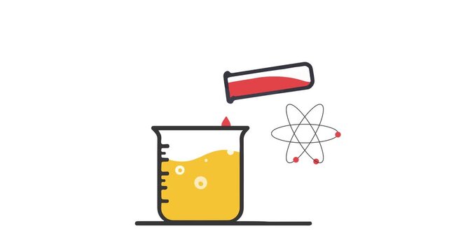 Chemistry Experiment with Beaker and Test Tube, Chemical Solution and Atom Science Illustration