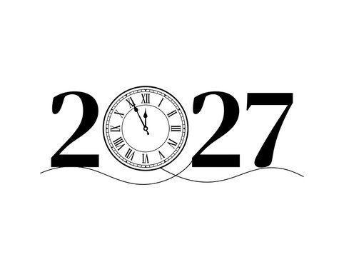 Happy new year 2027 design with a classic vintage clock face replacing the zero digit