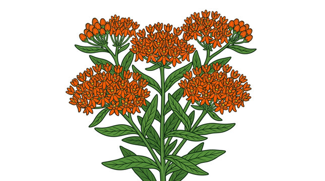 Orange Butterfly Weed Flower Botanical Vector Illustration