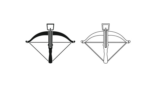 Two crossbow silhouettes one solid black and one line drawing on white