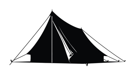 Black silhouette of a peaked camping tent on a white background © Safia512