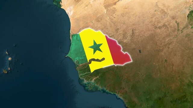 The Senegal map is overlaid with the national colors of the flag, and a motion graphics video is shown