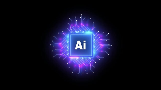 Glowing green AI text with a futuristic and digital aesthetic,ai agent- businessman working with virtual reality at office.4k video .