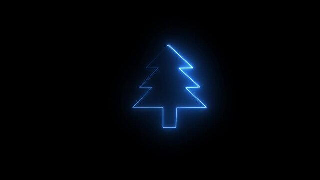 Christmas trees, neon glow icon on dark black background. Neon Glowing Green Tree Icon on Dark Background.4k Video.