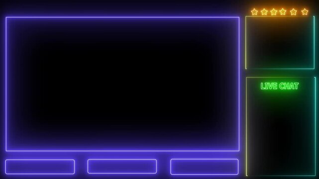Intermission Stream Overlay Animated, Neon Sign looping facecam and chat for live streaming ,Frame border HUD element. HUD viewfinder. Intermission Stream Overlay Animation 4k Video.