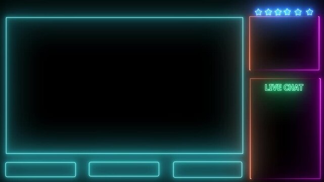 Intermission Stream Overlay Animated, Neon Sign looping facecam and chat for live streaming ,Frame border HUD element. HUD viewfinder. Intermission Stream Overlay Animation 4k Video.