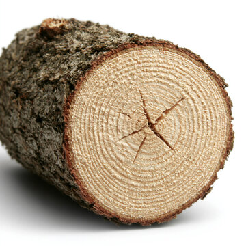 Cross section of tree trunk showing rings and bark texture with wood log