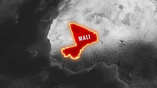 Mali is highlighted on the world map with animated flag video footage
