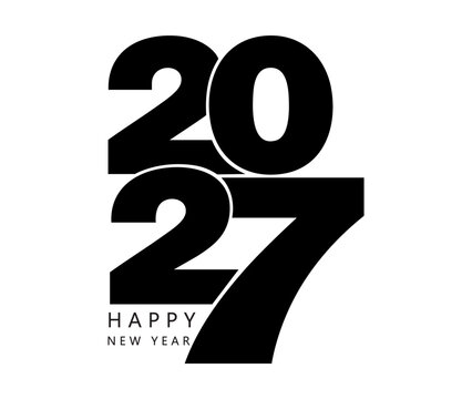 Happy New Year 2027 Typography Logo Set, Creative Year Number Design Collection for Greeting Cards, Poster Covers, Banners and Holiday Marketing, Vector Illustration
