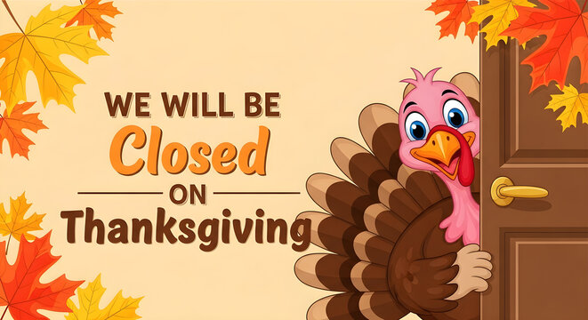 A delightful thanksgiving closure notice wishing everyone a joyful holiday filled with warmth gratitude and cherished moments with family and