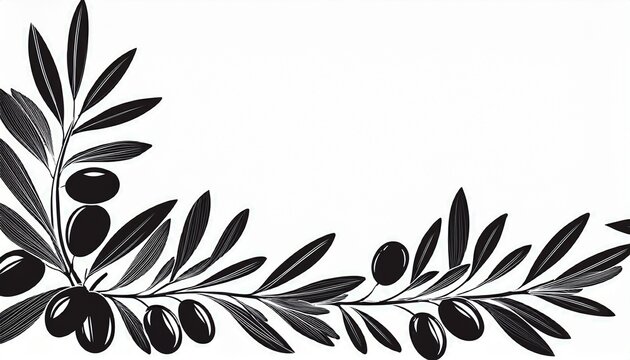 olive branch silhouette corner border with leaves and olives