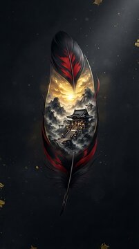 Intense fire flame trapped inside the shape of a feather