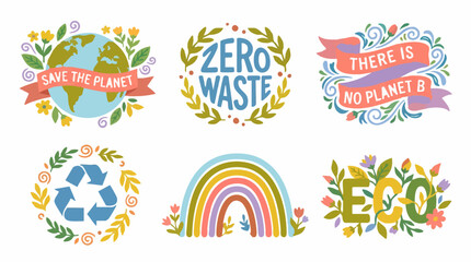 Obraz premium Eco-friendly symbols and slogans for environmental protection vector set