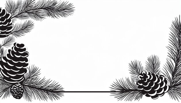 black silhouette pine branch and pinecone corner border frame