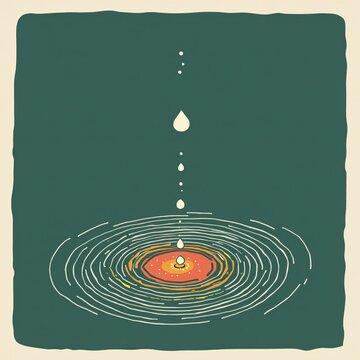 A single drop of water falling into a puddle creating concentric circles of binary code.